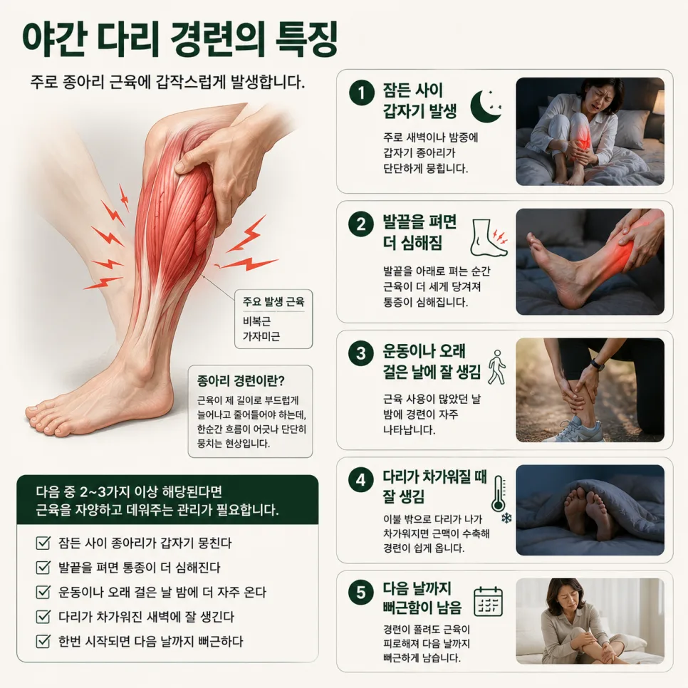 야간 다리 경련의 특징 — 비복근·가자미근