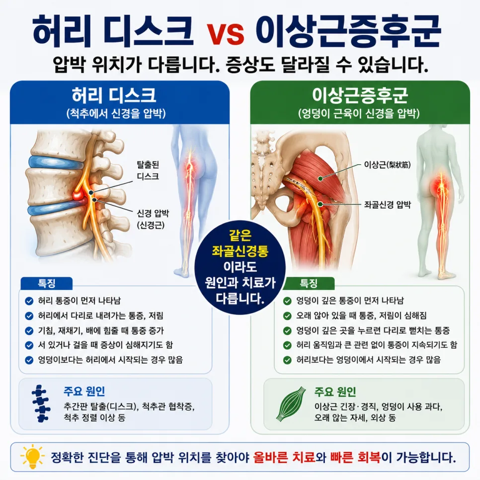 이상근증후군과 허리디스크의 차이